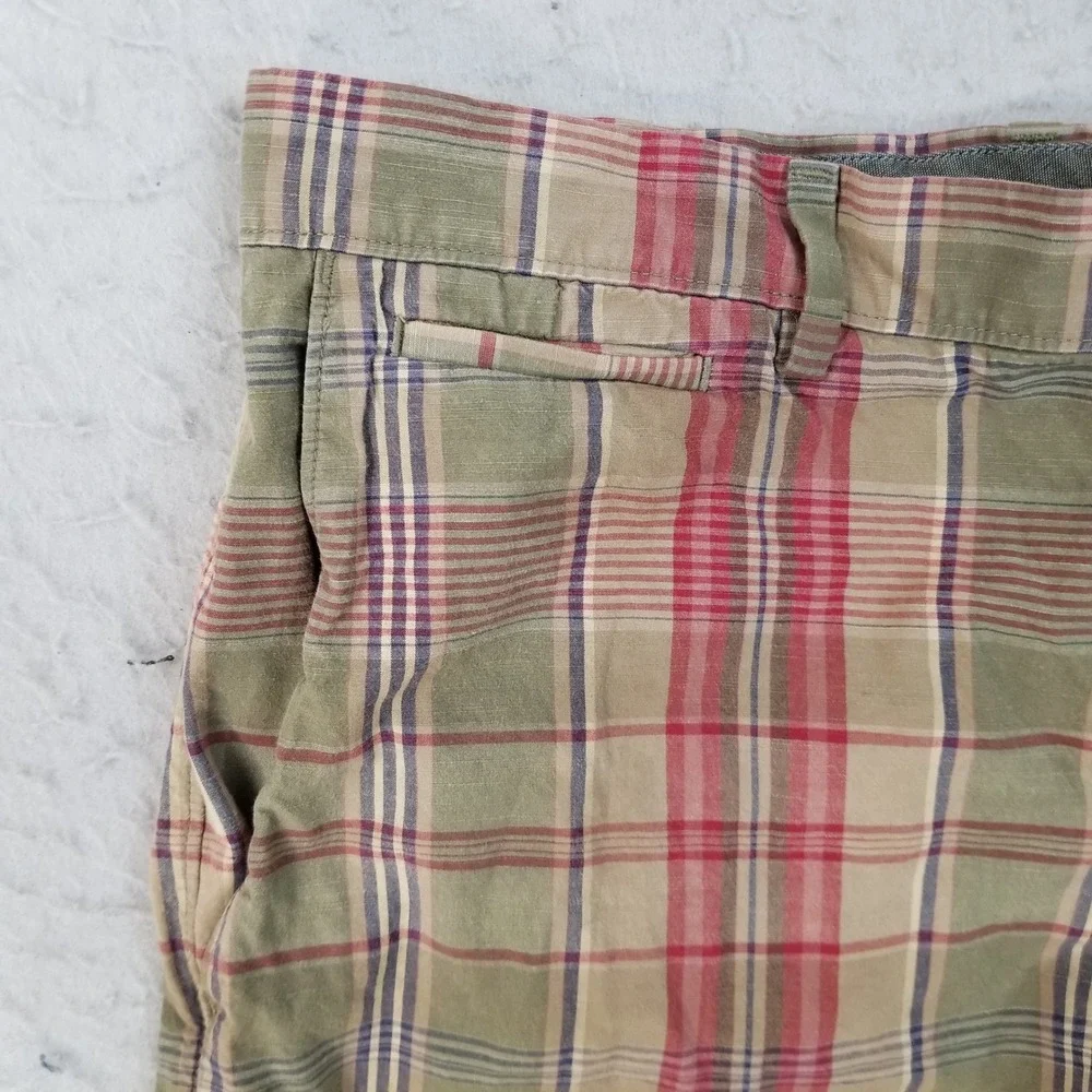 Banana Republic Shorts Mens 36 Brown Red Plaid Cotton Flat Front Casual Chino